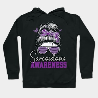 Messy Hair Bun Purple Ribbon Butterfly Sarcoidosis Awareness Hoodie